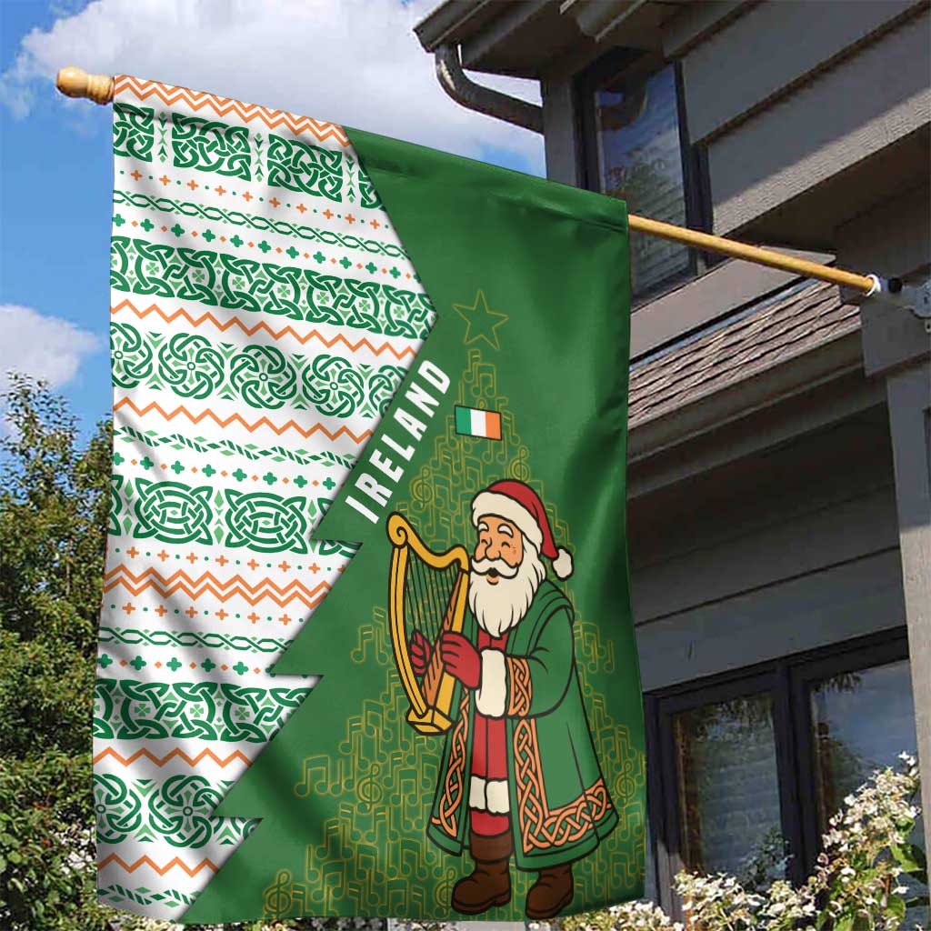 Ireland Christmas Garden Flag with Celtic Harp Santa and Green Holiday Pattern - Wonder Print Shop