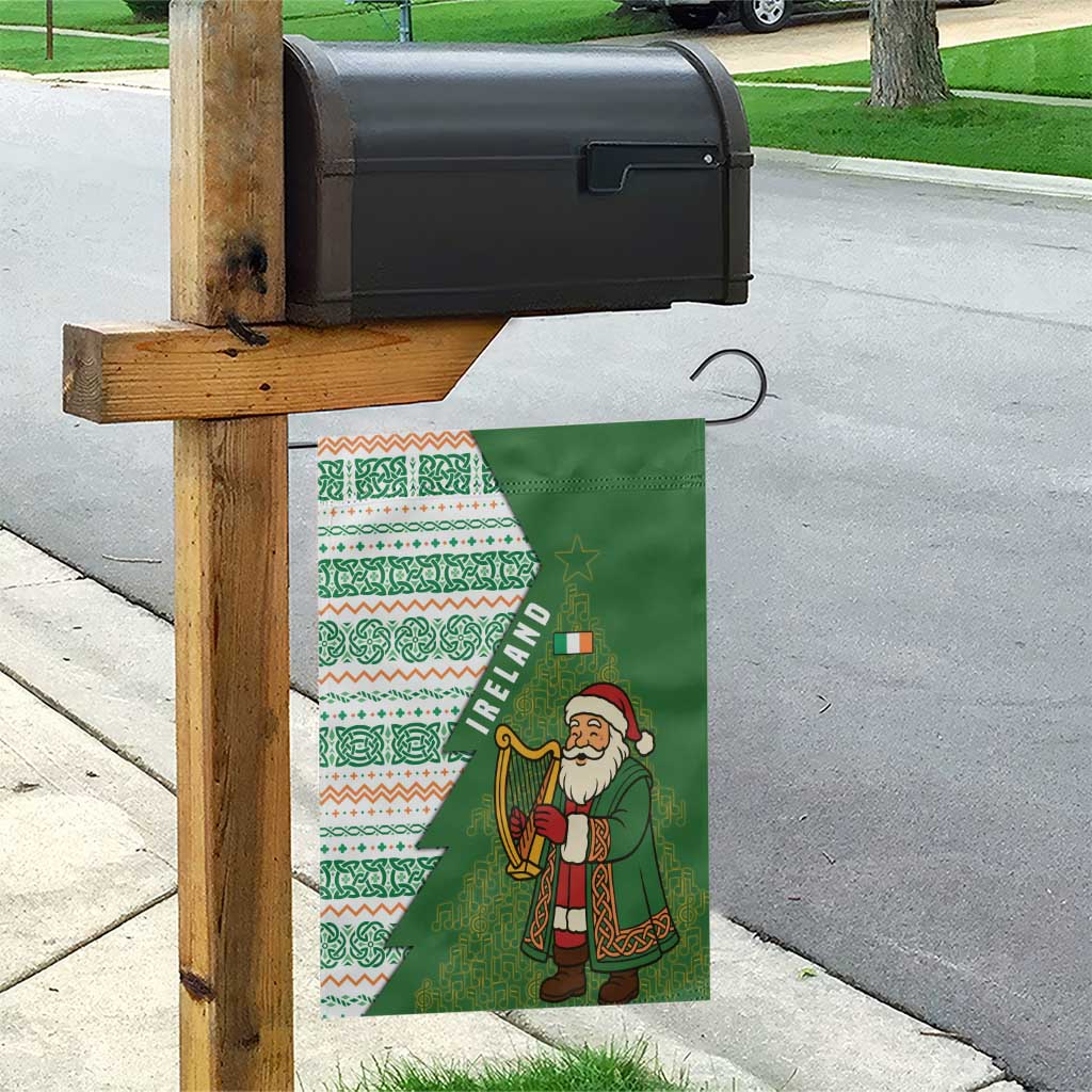 Ireland Christmas Garden Flag with Celtic Harp Santa and Green Holiday Pattern - Wonder Print Shop