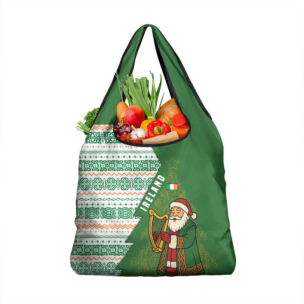 Ireland Christmas Grocery Bag with Celtic Harp Santa and Green Holiday Pattern - Wonder Print Shop