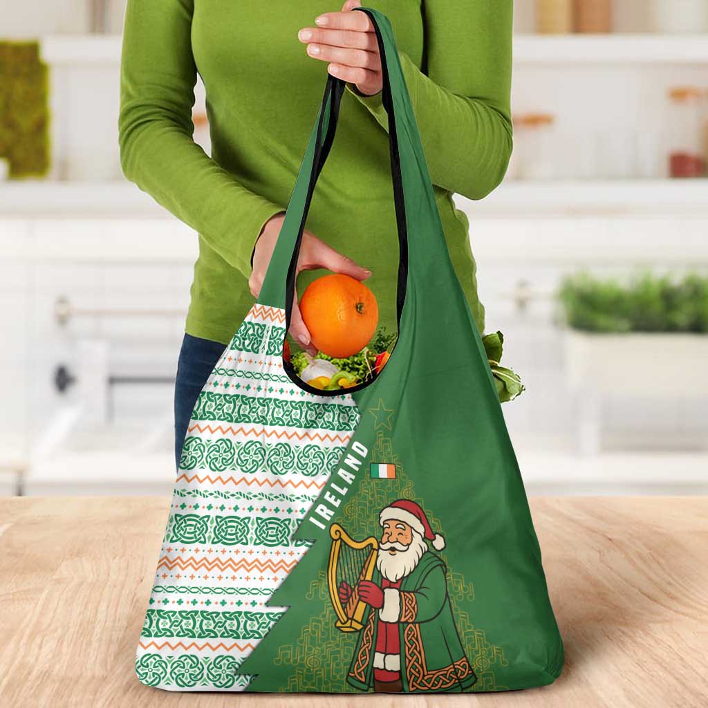 Ireland Christmas Grocery Bag with Celtic Harp Santa and Green Holiday Pattern - Wonder Print Shop