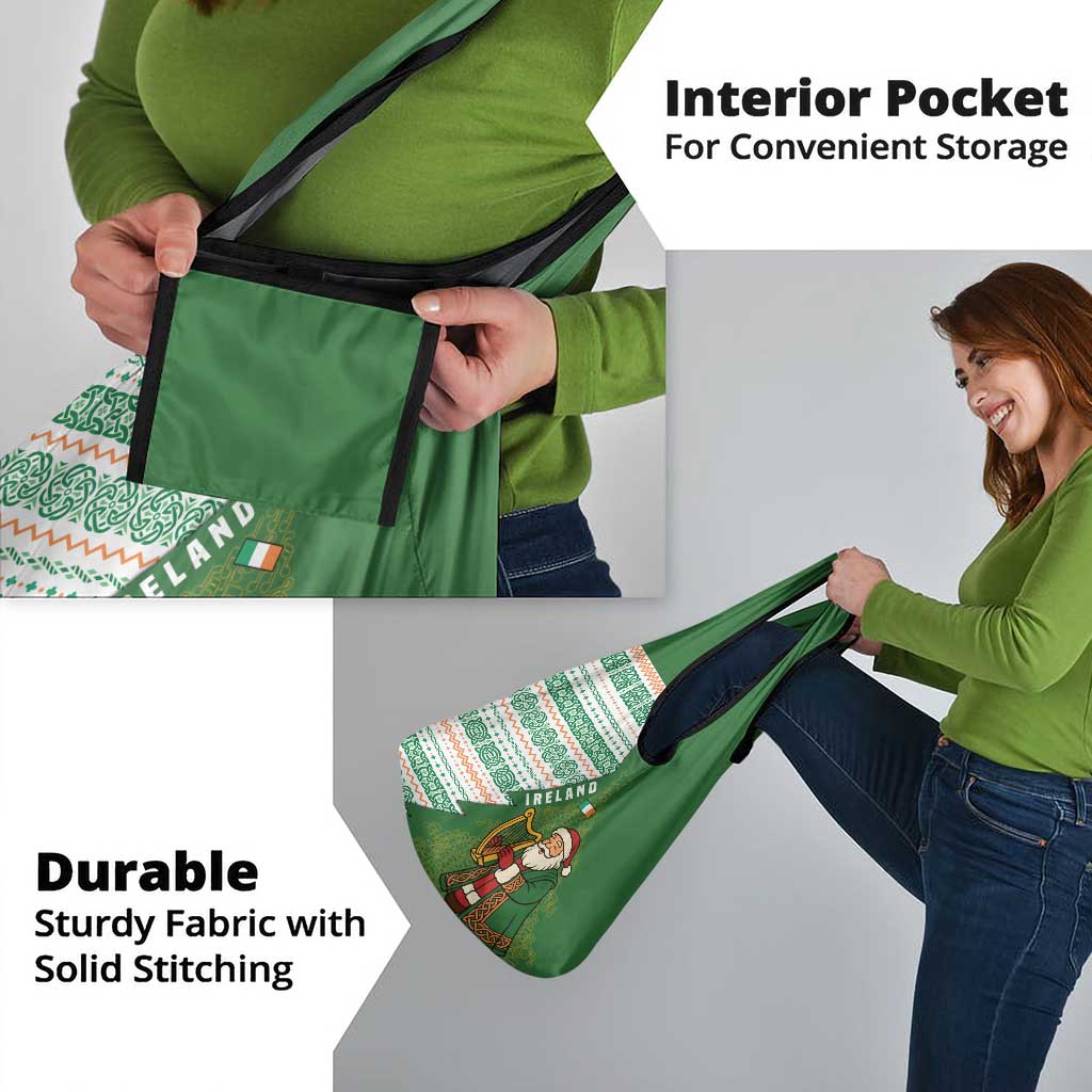 Ireland Christmas Grocery Bag with Celtic Harp Santa and Green Holiday Pattern - Wonder Print Shop