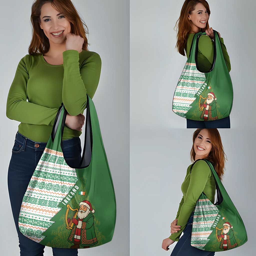 Ireland Christmas Grocery Bag with Celtic Harp Santa and Green Holiday Pattern - Wonder Print Shop