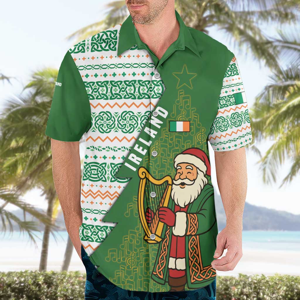 Ireland Christmas Hawaiian Shirt with Celtic Harp Santa and Green Holiday Pattern - Wonder Print Shop