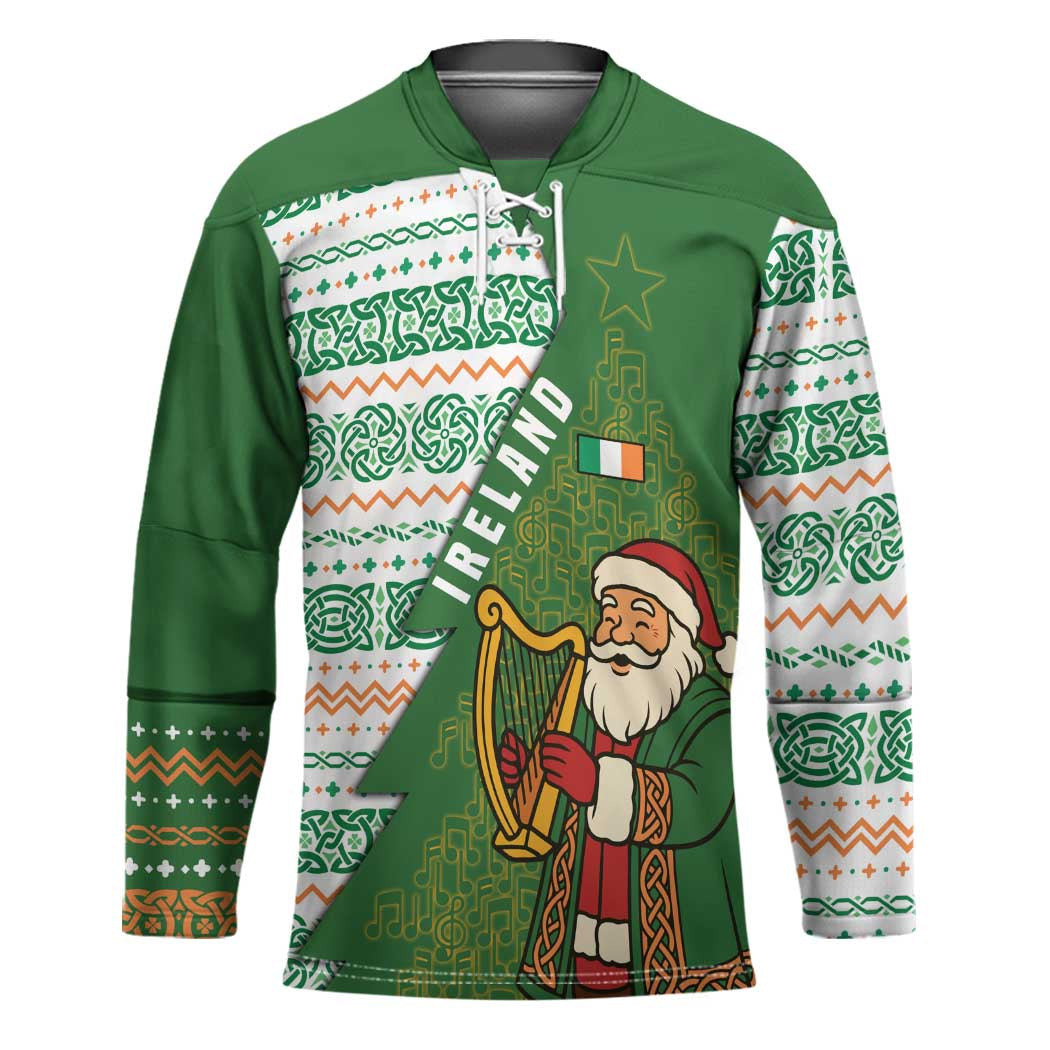 Ireland Christmas Hockey Jersey with Celtic Harp Santa and Green Holiday Pattern - Wonder Print Shop