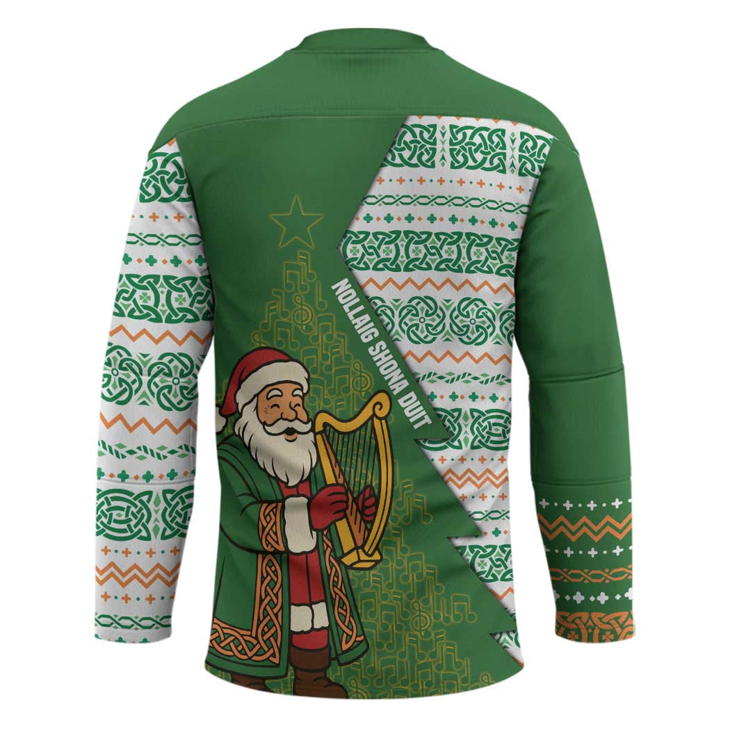 Ireland Christmas Hockey Jersey with Celtic Harp Santa and Green Holiday Pattern - Wonder Print Shop