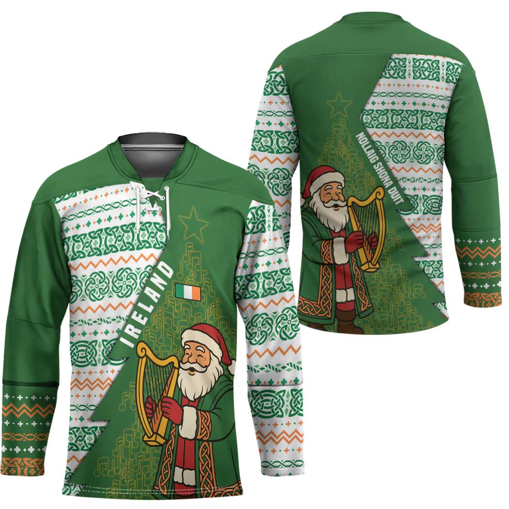 Ireland Christmas Hockey Jersey with Celtic Harp Santa and Green Holiday Pattern - Wonder Print Shop