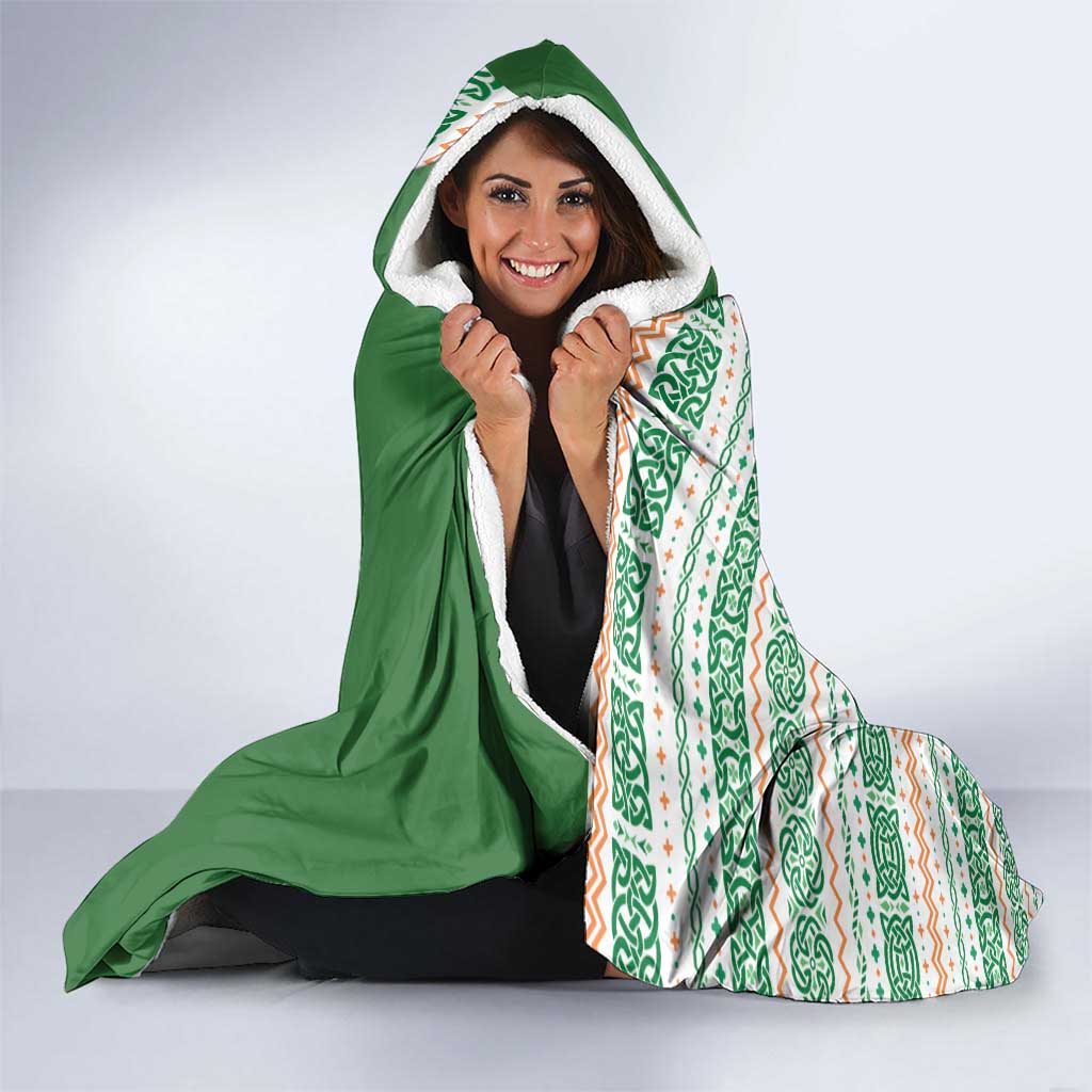 Ireland Christmas Hooded Blanket with Celtic Harp Santa and Green Holiday Pattern - Wonder Print Shop