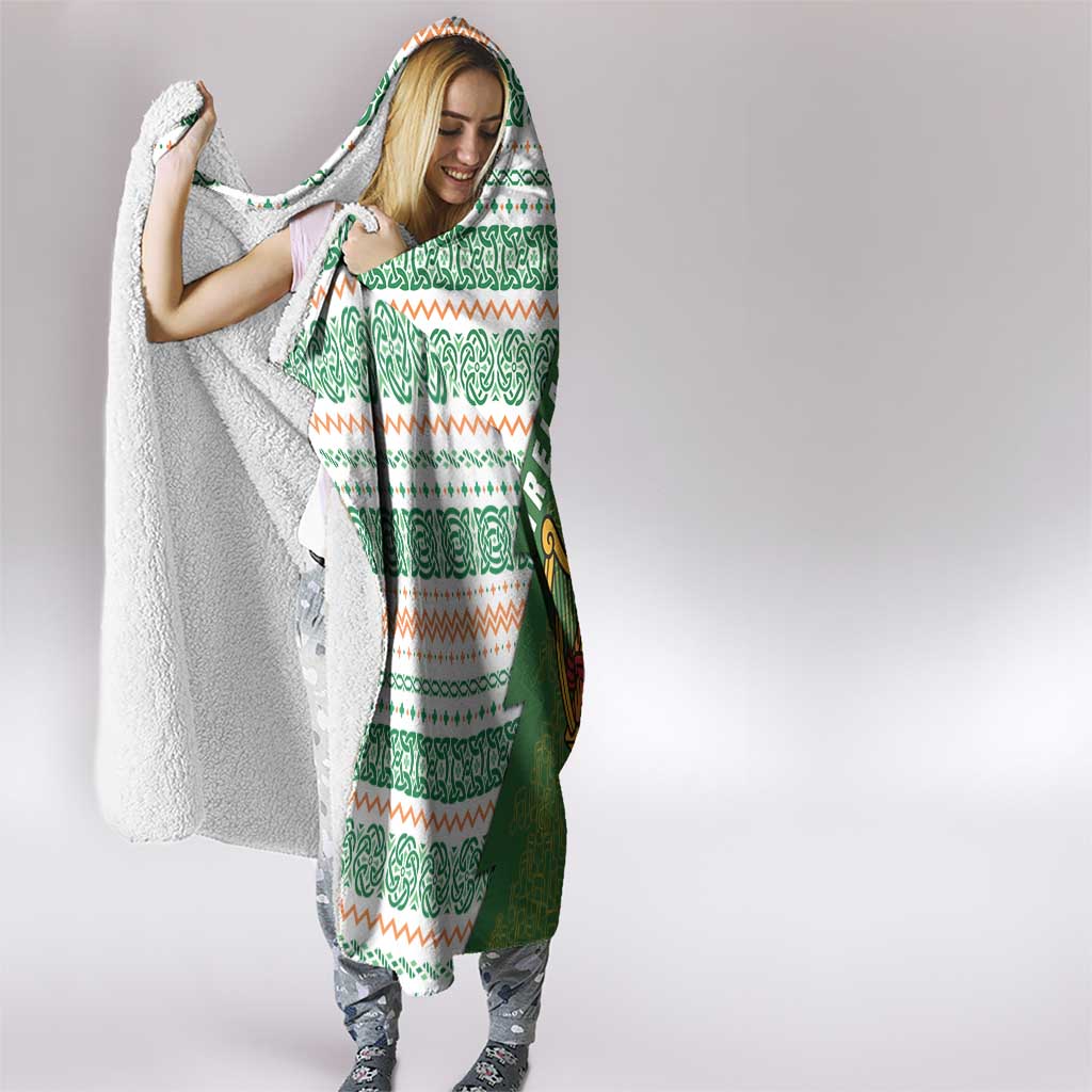 Ireland Christmas Hooded Blanket with Celtic Harp Santa and Green Holiday Pattern - Wonder Print Shop