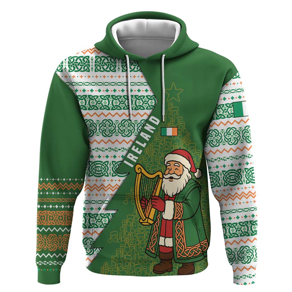 Ireland Christmas Hoodie with Celtic Harp Santa and Green Holiday Pattern - Wonder Print Shop