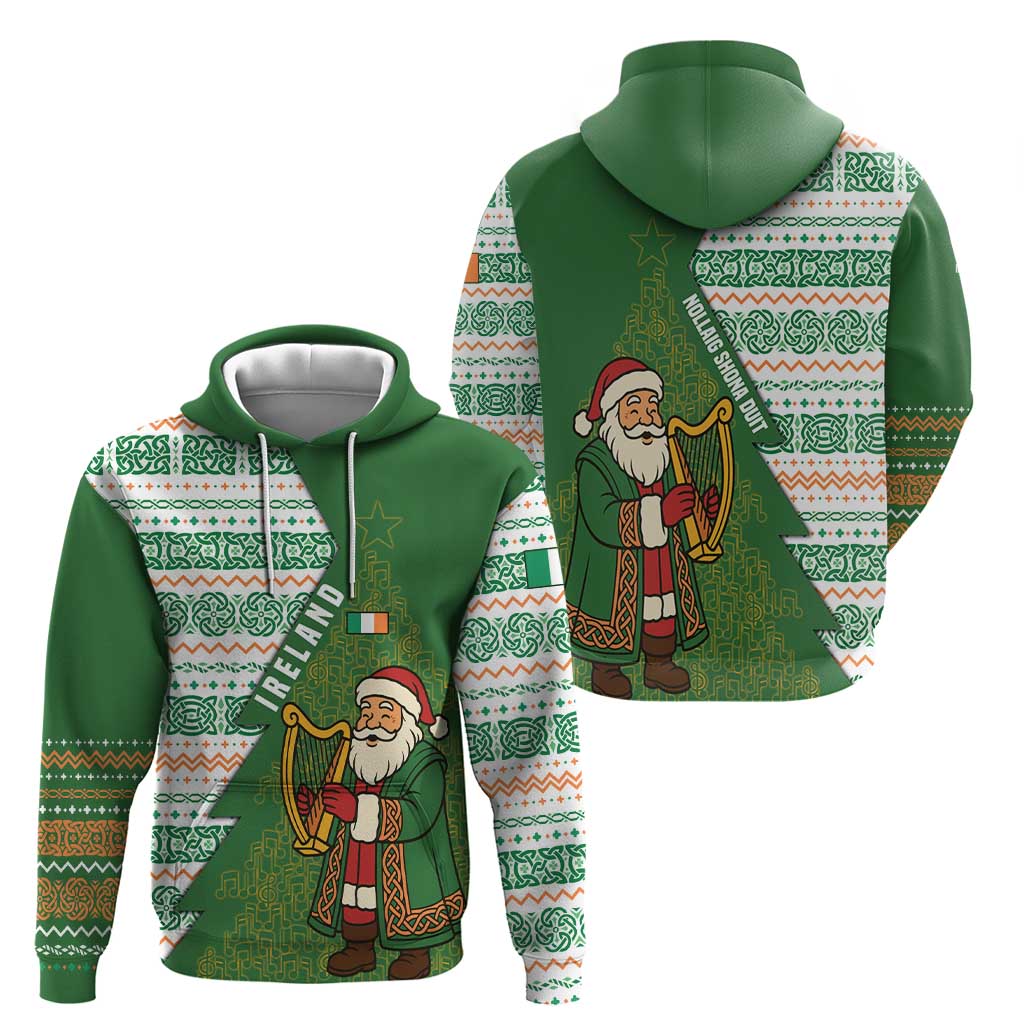 Ireland Christmas Hoodie with Celtic Harp Santa and Green Holiday Pattern - Wonder Print Shop