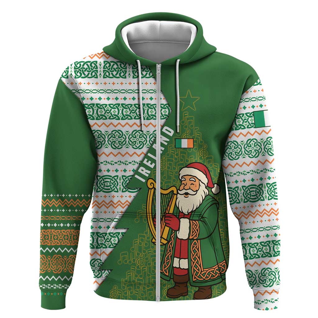 Ireland Christmas Hoodie with Celtic Harp Santa and Green Holiday Pattern - Wonder Print Shop