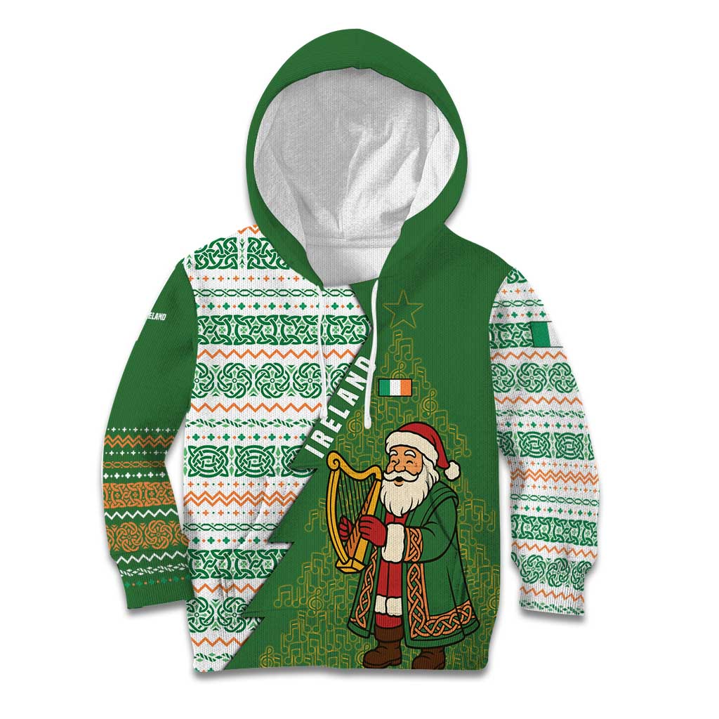 Ireland Christmas Kid Hoodie with Celtic Harp Santa and Green Holiday Pattern - Wonder Print Shop