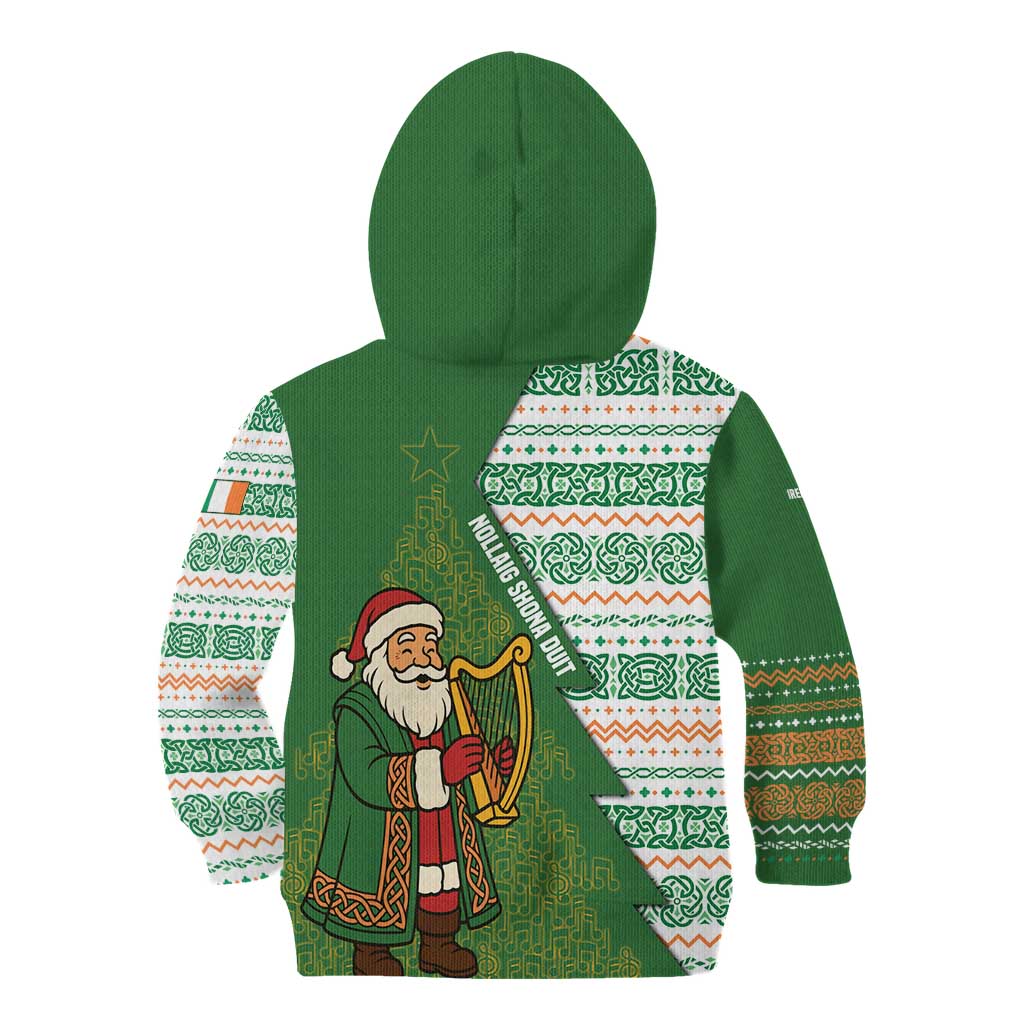 Ireland Christmas Kid Hoodie with Celtic Harp Santa and Green Holiday Pattern - Wonder Print Shop