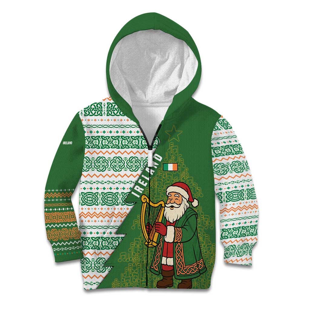 Ireland Christmas Kid Hoodie with Celtic Harp Santa and Green Holiday Pattern - Wonder Print Shop