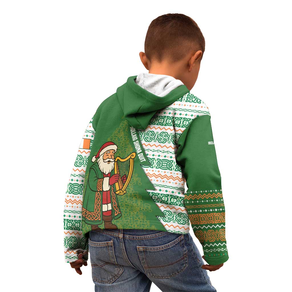 Ireland Christmas Kid Hoodie with Celtic Harp Santa and Green Holiday Pattern - Wonder Print Shop