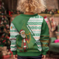 Ireland Christmas Kid Ugly Christmas Sweater with Celtic Harp Santa and Green Holiday Pattern - Wonder Print Shop