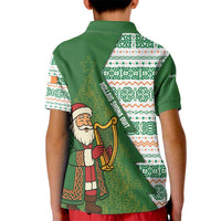 Ireland Christmas Kid Polo Shirt with Celtic Harp Santa and Green Holiday Pattern - Wonder Print Shop