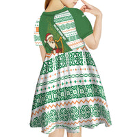 Ireland Christmas Kid Short Sleeve Dress with Celtic Harp Santa and Green Holiday Pattern - Wonder Print Shop