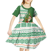 Ireland Christmas Kid Short Sleeve Dress with Celtic Harp Santa and Green Holiday Pattern - Wonder Print Shop
