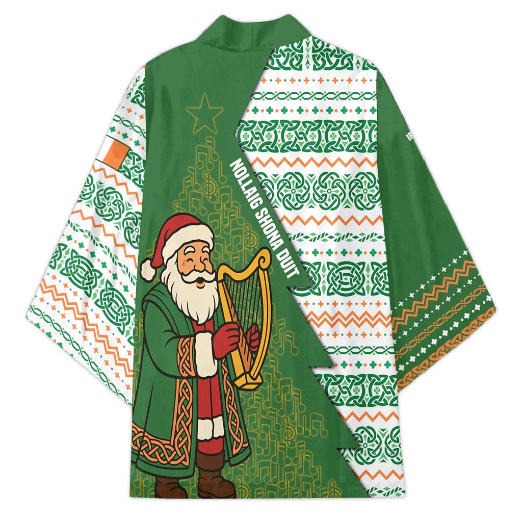 Ireland Christmas Kimono with Celtic Harp Santa and Green Holiday Pattern - Wonder Print Shop