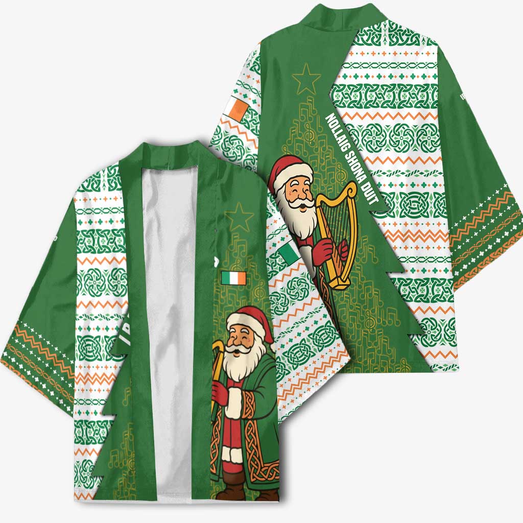 Ireland Christmas Kimono with Celtic Harp Santa and Green Holiday Pattern - Wonder Print Shop