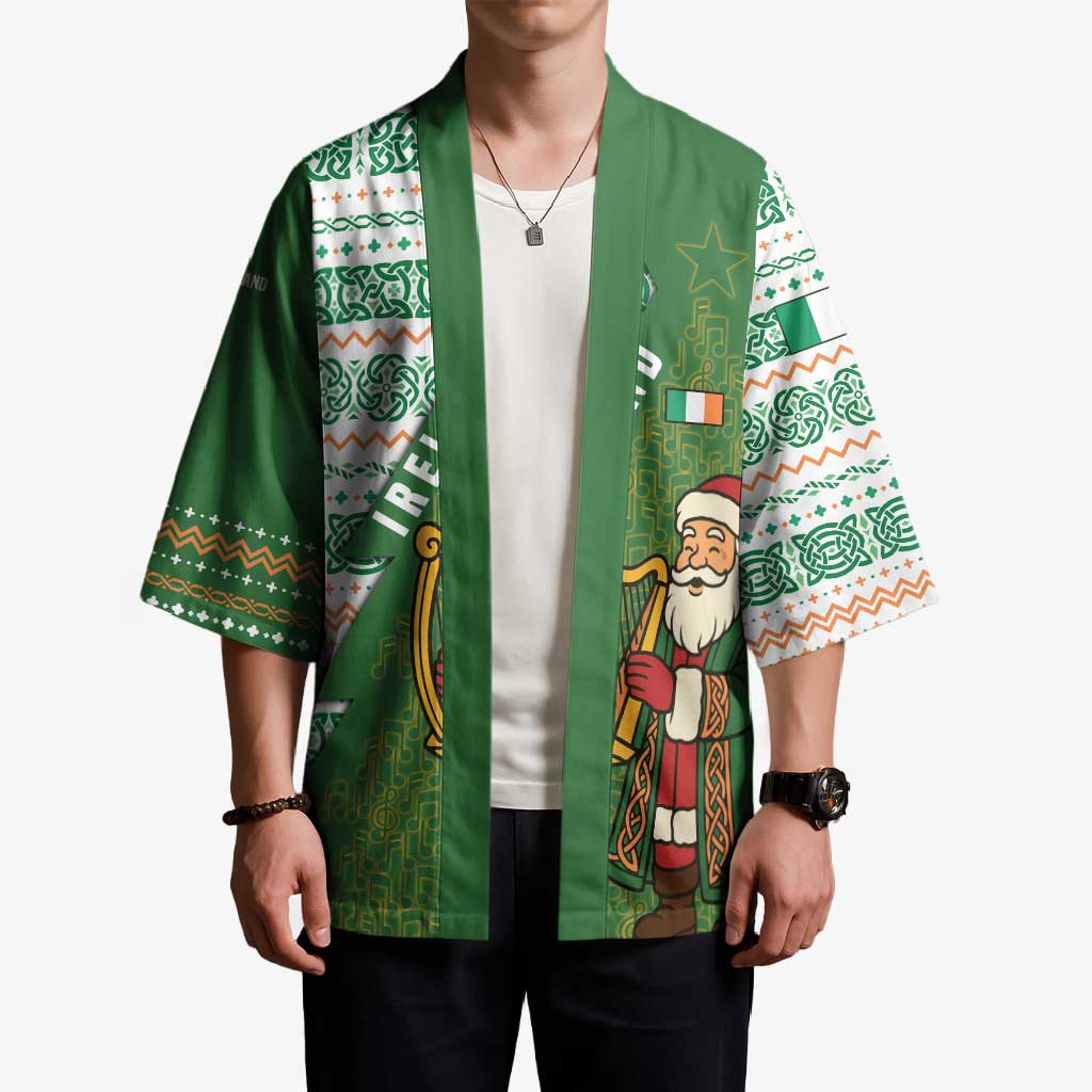 Ireland Christmas Kimono with Celtic Harp Santa and Green Holiday Pattern - Wonder Print Shop