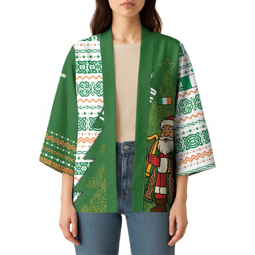 Ireland Christmas Kimono with Celtic Harp Santa and Green Holiday Pattern - Wonder Print Shop