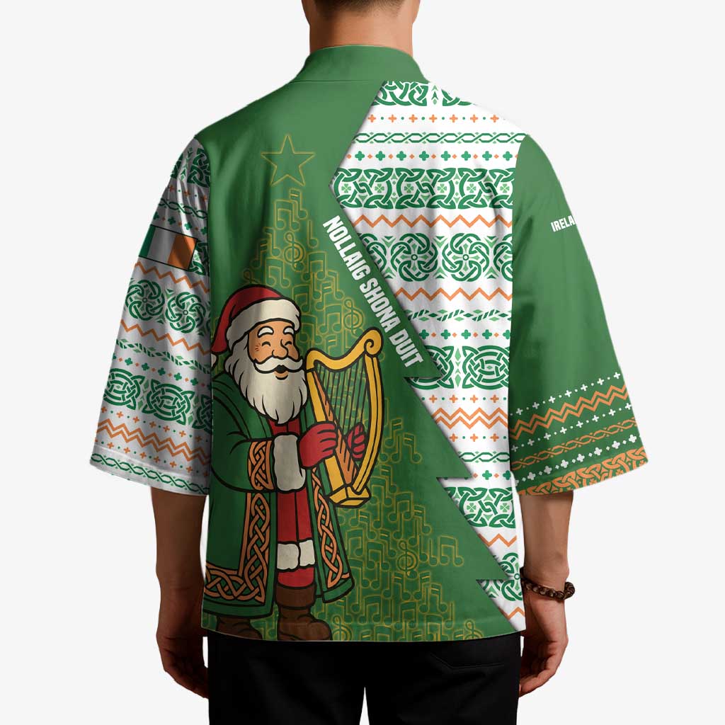 Ireland Christmas Kimono with Celtic Harp Santa and Green Holiday Pattern - Wonder Print Shop