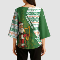 Ireland Christmas Kimono Sleeve Blouse with Celtic Harp Santa and Green Holiday Pattern - Wonder Print Shop
