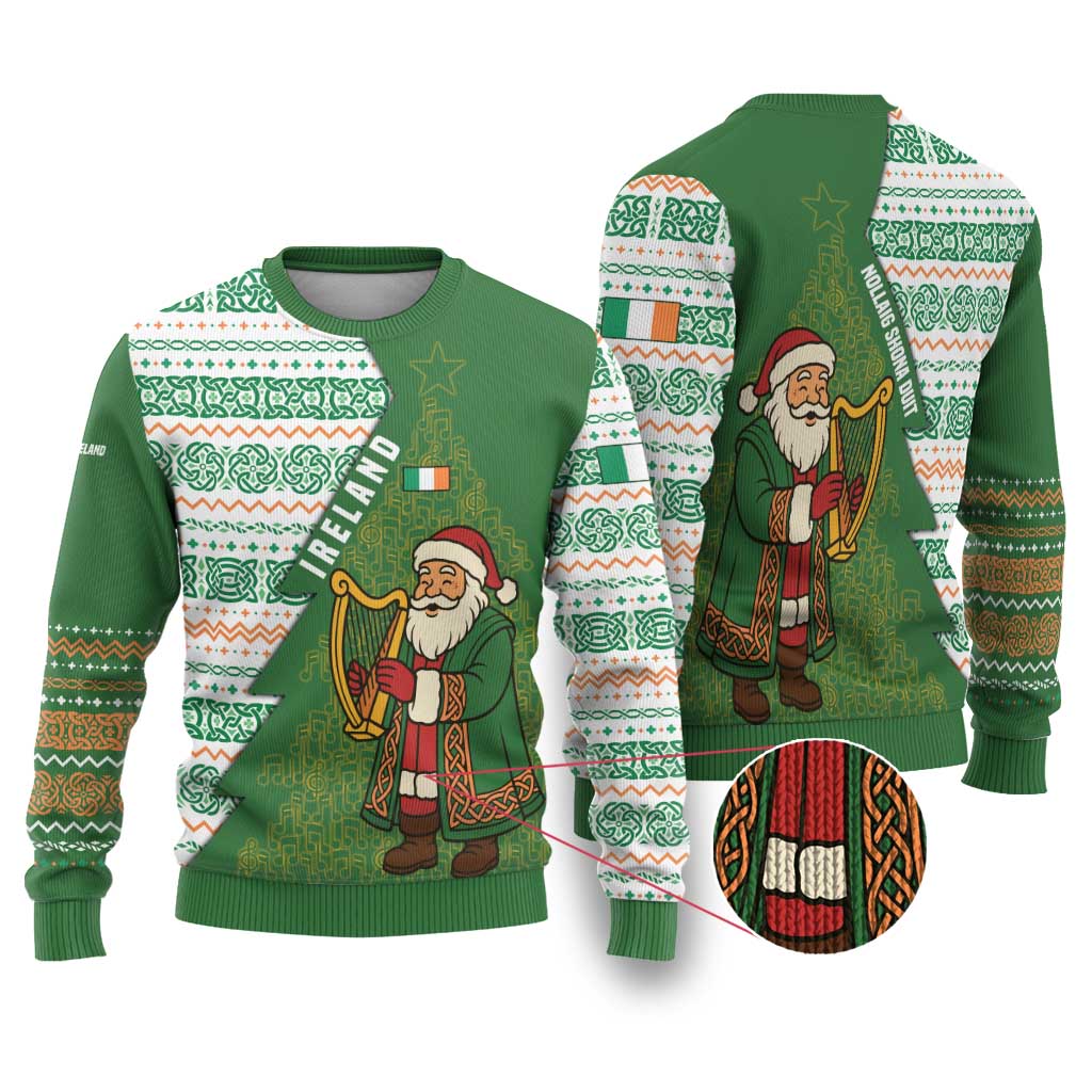 Ireland Christmas Ugly Christmas Sweater with Celtic Harp Santa and Green Holiday Pattern - Wonder Print Shop