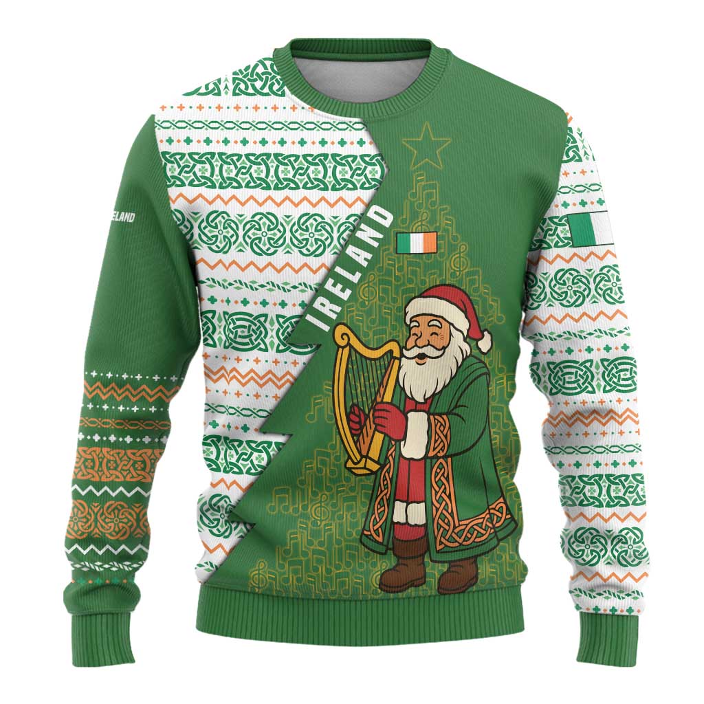 Ireland Christmas Ugly Christmas Sweater with Celtic Harp Santa and Green Holiday Pattern - Wonder Print Shop