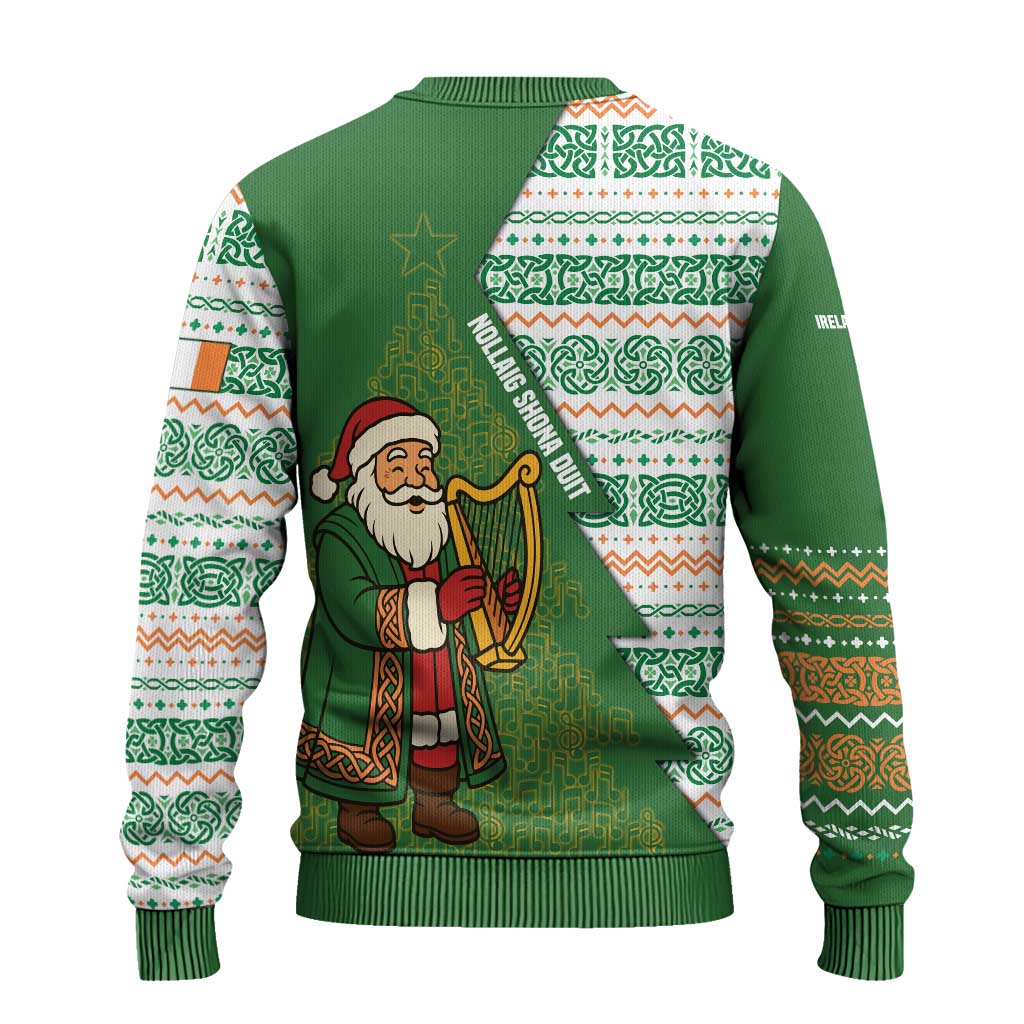 Ireland Christmas Ugly Christmas Sweater with Celtic Harp Santa and Green Holiday Pattern - Wonder Print Shop