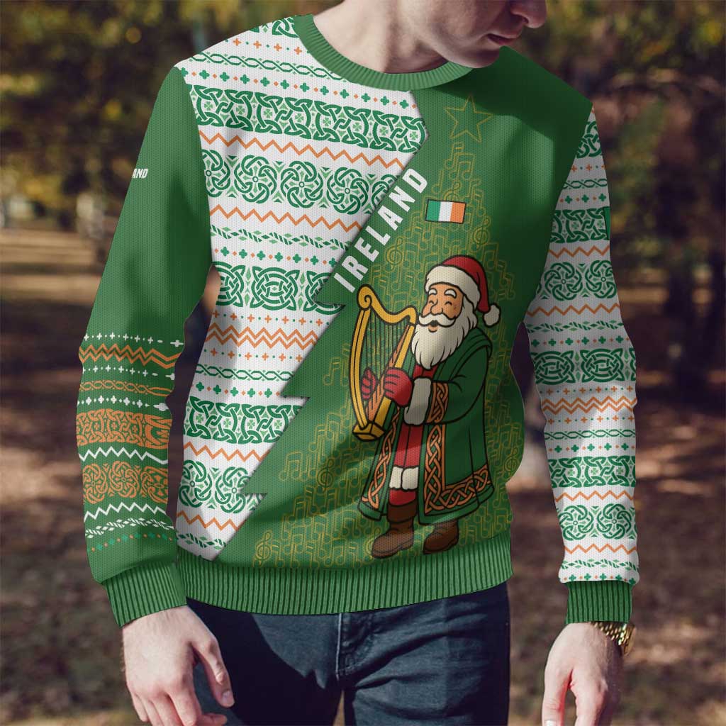 Ireland Christmas Ugly Christmas Sweater with Celtic Harp Santa and Green Holiday Pattern - Wonder Print Shop