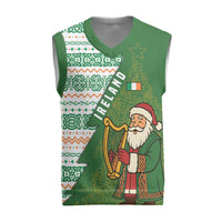 Ireland Christmas Knitted V-Neck Vest with Celtic Harp Santa and Green Holiday Pattern - Wonder Print Shop