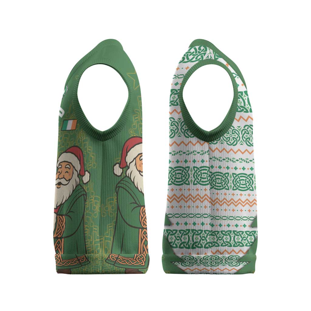 Ireland Christmas Knitted V-Neck Vest with Celtic Harp Santa and Green Holiday Pattern - Wonder Print Shop