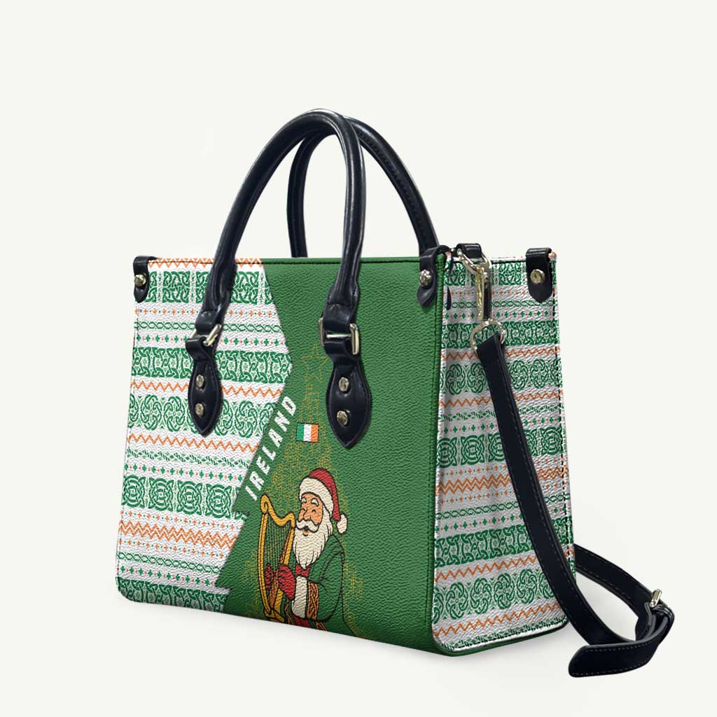 Ireland Christmas Leather Bag with Celtic Harp Santa and Green Holiday Pattern - Wonder Print Shop