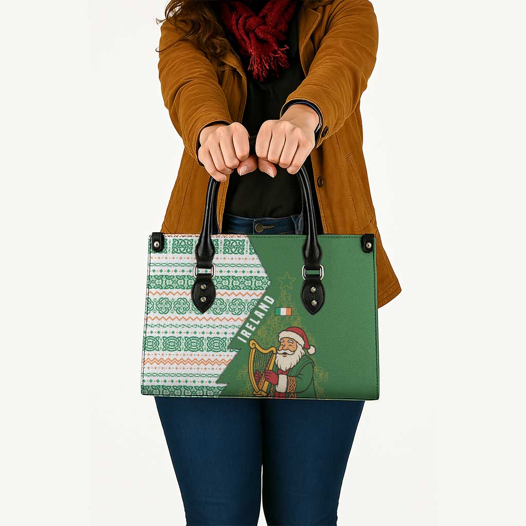 Ireland Christmas Leather Bag with Celtic Harp Santa and Green Holiday Pattern - Wonder Print Shop