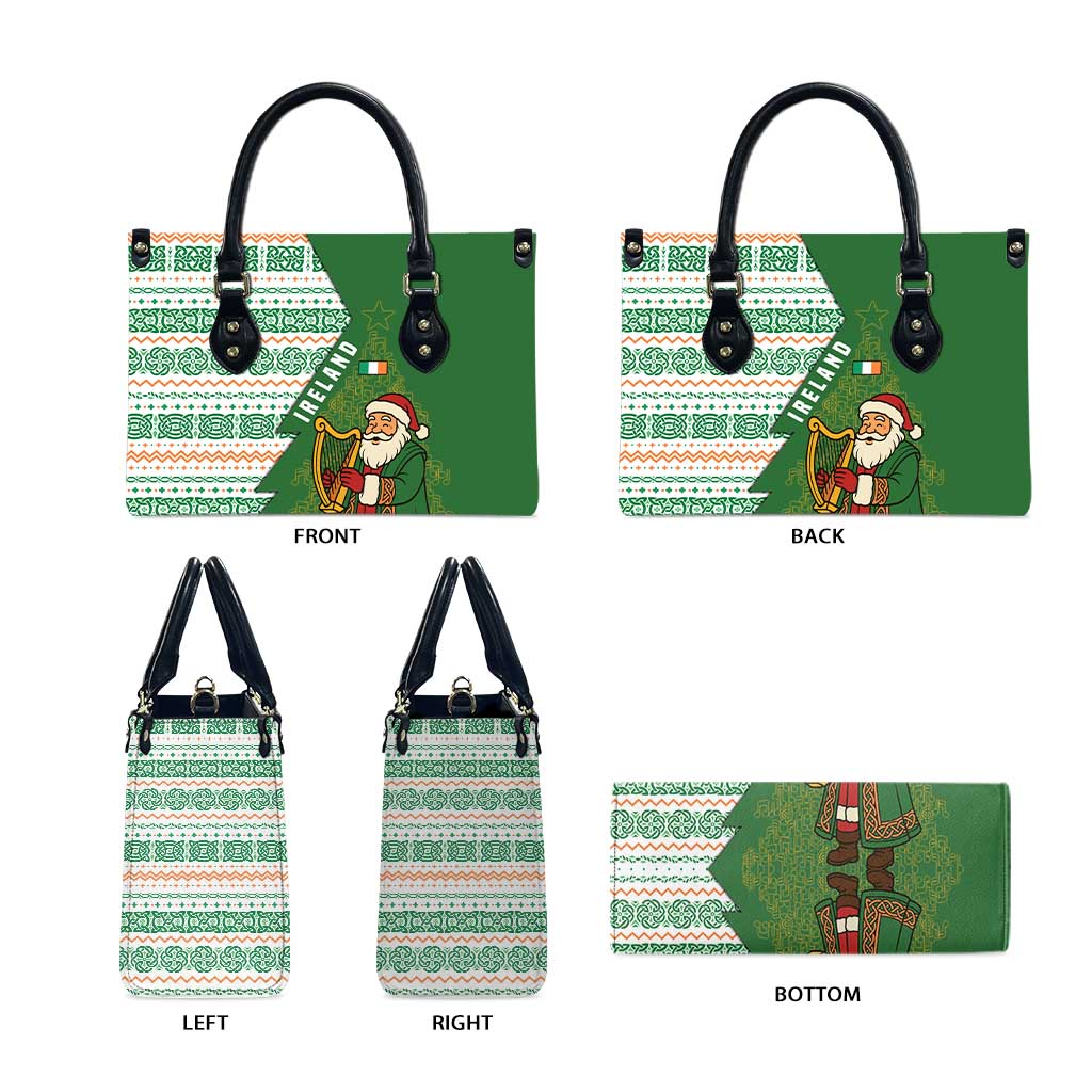 Ireland Christmas Leather Bag with Celtic Harp Santa and Green Holiday Pattern - Wonder Print Shop