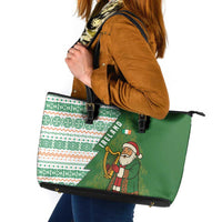 Ireland Christmas Leather Tote Bag with Celtic Harp Santa and Green Holiday Pattern - Wonder Print Shop