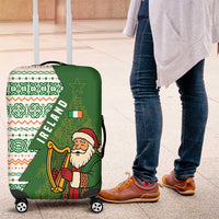 Ireland Christmas Luggage Cover with Celtic Harp Santa and Green Holiday Pattern - Wonder Print Shop