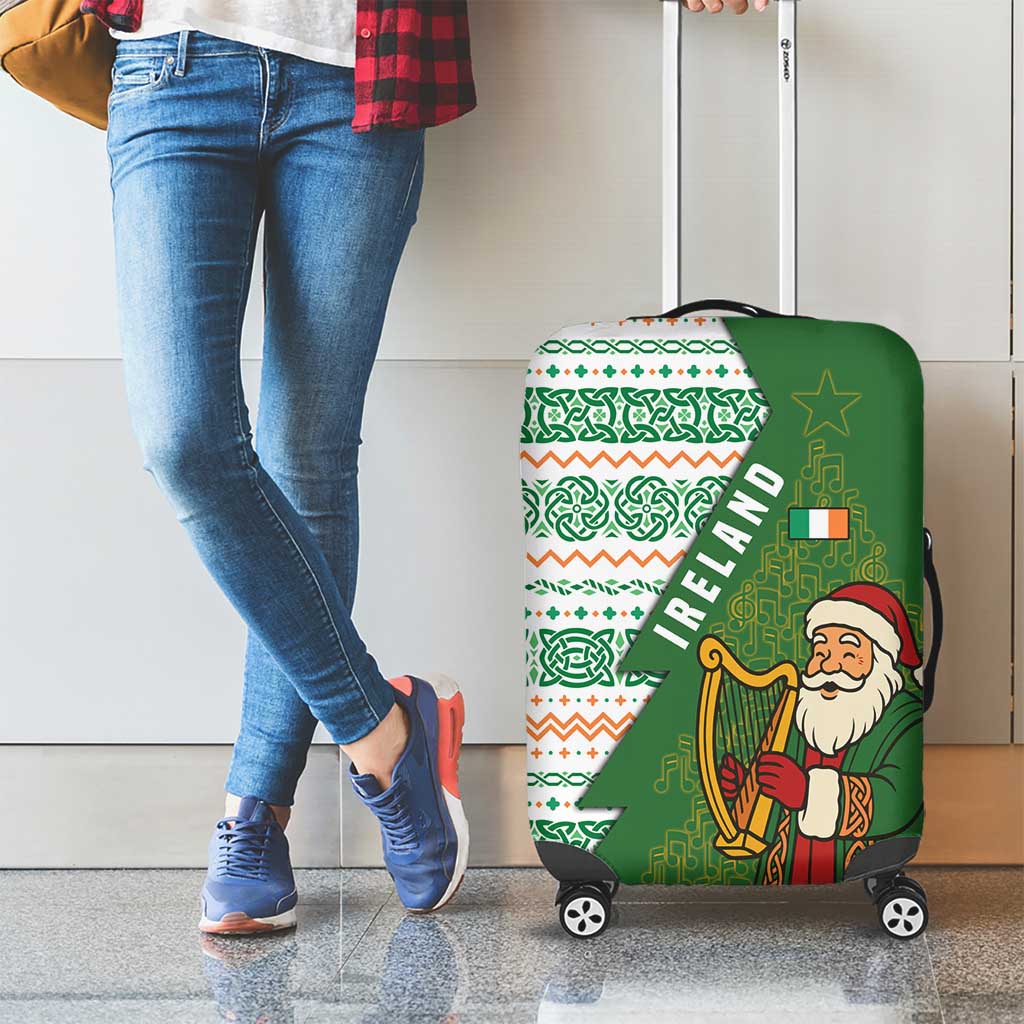 Ireland Christmas Luggage Cover with Celtic Harp Santa and Green Holiday Pattern - Wonder Print Shop