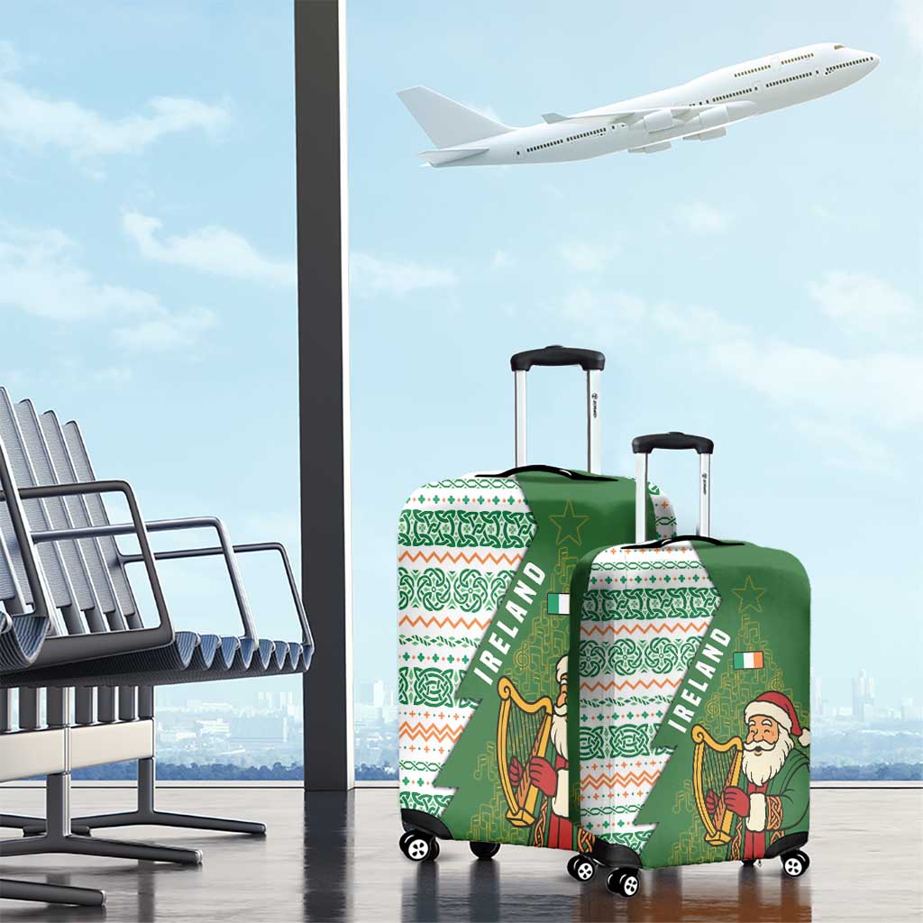 Ireland Christmas Luggage Cover with Celtic Harp Santa and Green Holiday Pattern - Wonder Print Shop