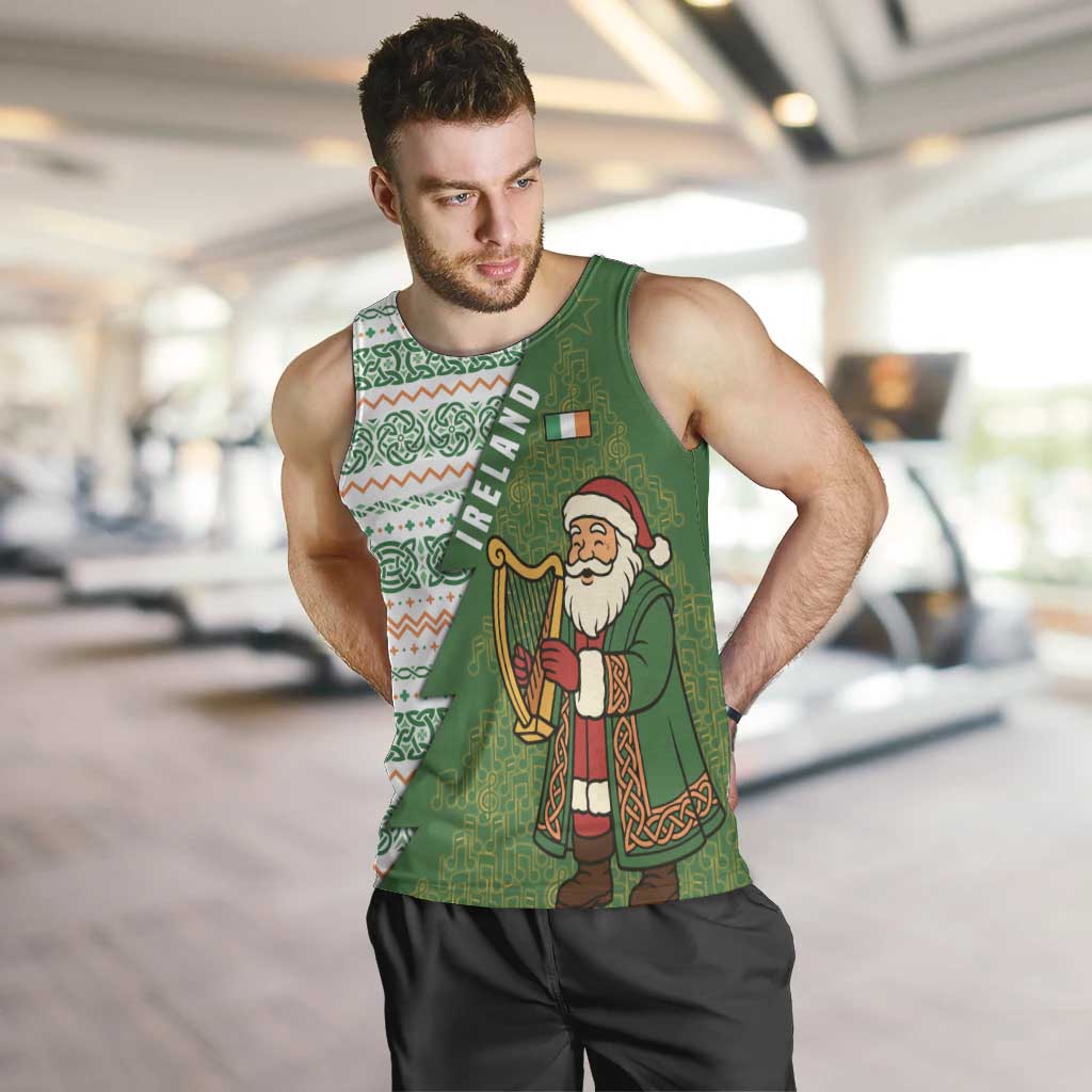 Ireland Christmas Men Tank Top with Celtic Harp Santa and Green Holiday Pattern - Wonder Print Shop