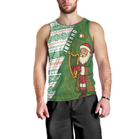 Ireland Christmas Men Tank Top with Celtic Harp Santa and Green Holiday Pattern - Wonder Print Shop