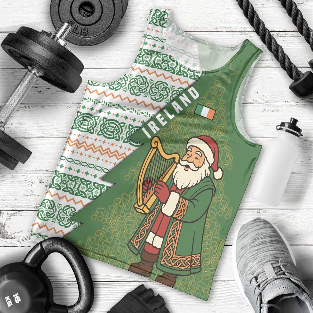 Ireland Christmas Men Tank Top with Celtic Harp Santa and Green Holiday Pattern - Wonder Print Shop