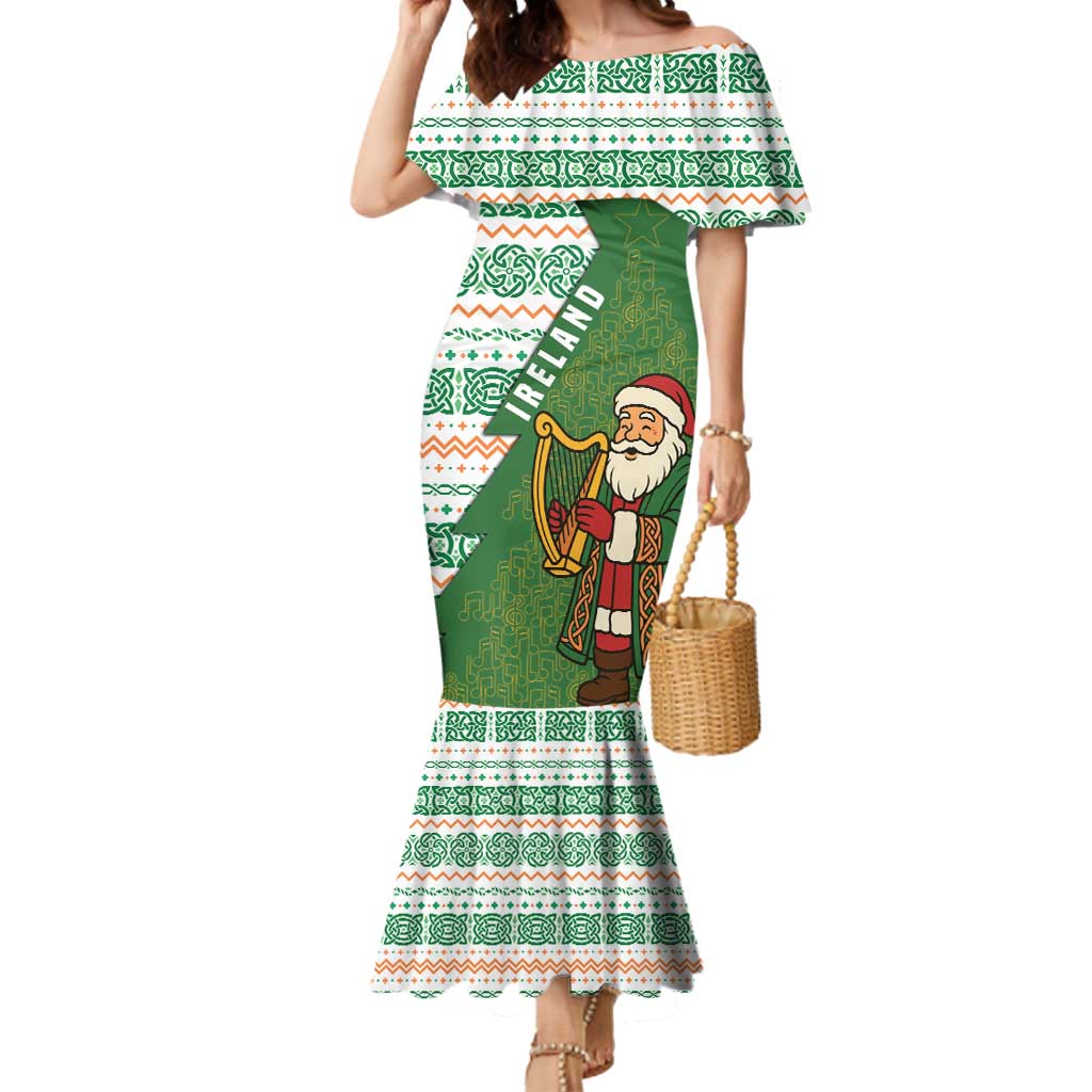 Ireland Christmas Mermaid Dress with Celtic Harp Santa and Green Holiday Pattern - Wonder Print Shop