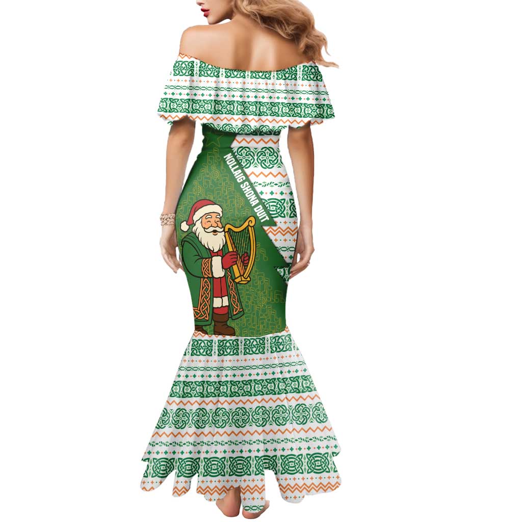 Ireland Christmas Mermaid Dress with Celtic Harp Santa and Green Holiday Pattern - Wonder Print Shop