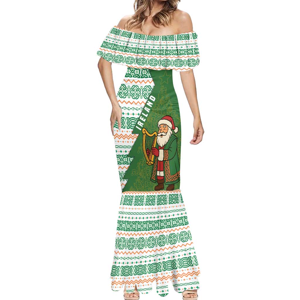 Ireland Christmas Mermaid Dress with Celtic Harp Santa and Green Holiday Pattern - Wonder Print Shop