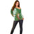 Ireland Christmas Off Shoulder Sweater with Celtic Harp Santa and Green Holiday Pattern - Wonder Print Shop