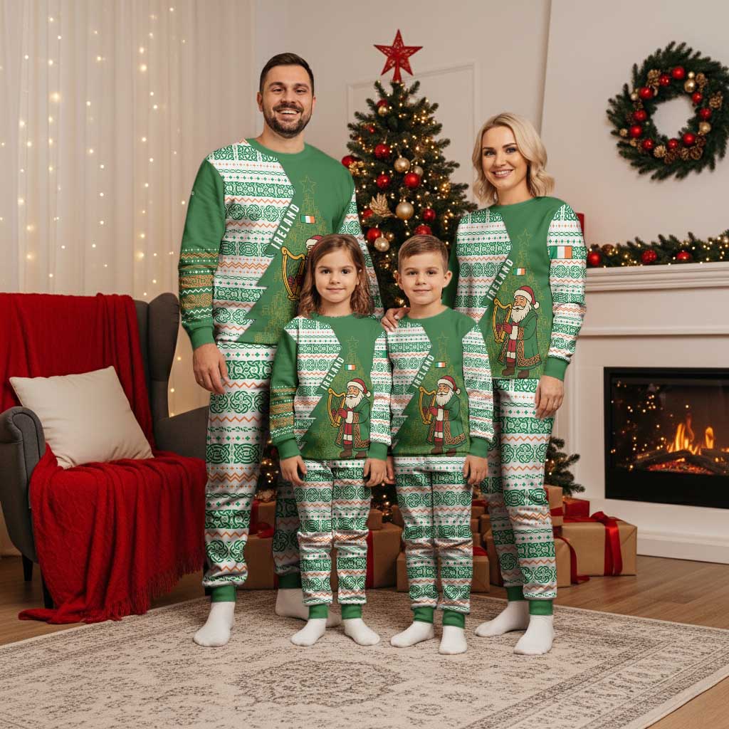 Ireland Christmas Pajama Set with Celtic Harp Santa and Green Holiday Pattern - Wonder Print Shop